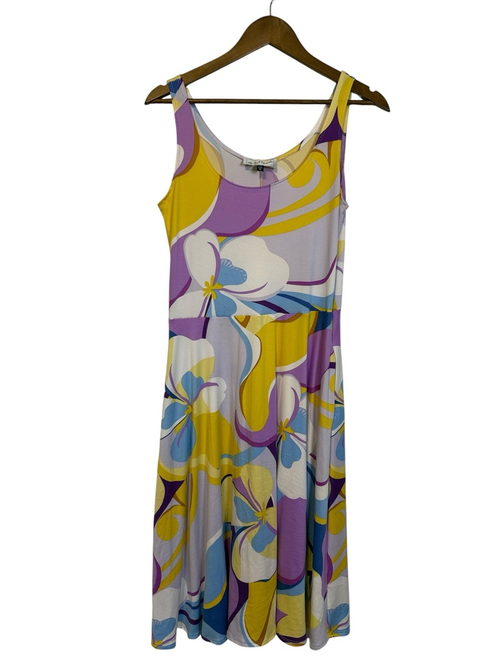 Retro Floral Tank Dress with Pockets Fit Flare Flowy Summer XL Stretch Purple